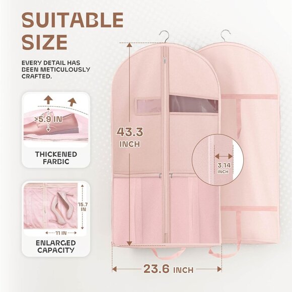 43" Travel Garment Bag with Accessories Zipper Pocket, Heavy Duty Suit Bag for S - Picture 4 of 8